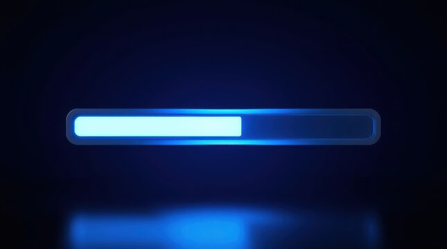 A glowing blue progress bar indicates loading status against a dark blue backdrop. Shiny and modern look. - Powered by Adobe