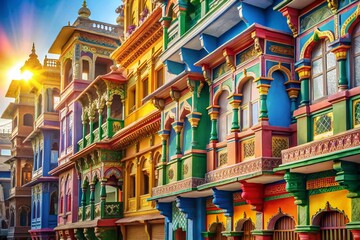 Obraz premium Vibrant Travel Background: Colorful Architecture & Exotic Cityscape