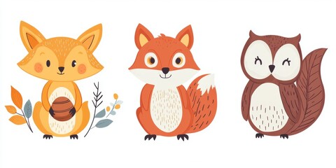 Obraz premium Cute forest animals on a white background