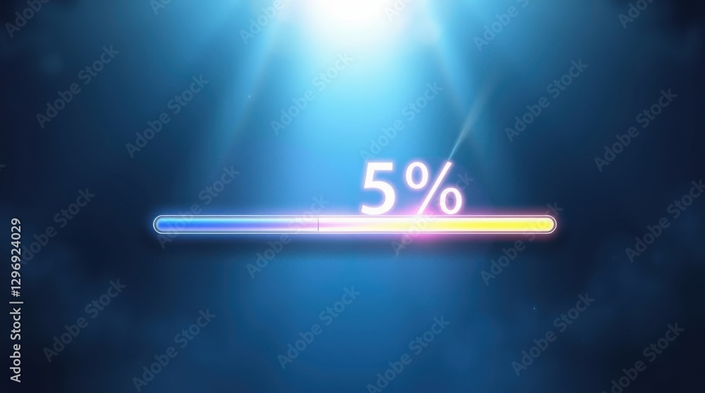 Poster five percent complete loading bar displayed with a bright gradient on a blue background, ready to lo