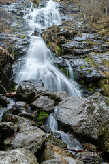 The view of the waterfall right before the spring in south Germany