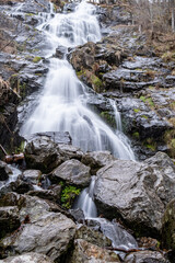 The view of the waterfall right before the spring in south Germany