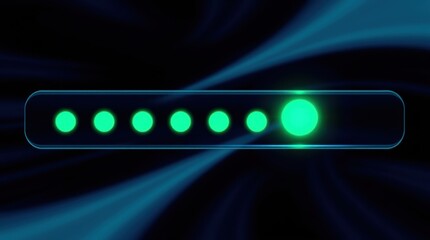 A progress bar glows with green lights, hinting at digital processes or system updates against a dark background.