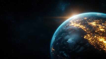 A breathtaking view of Earth from space, showcasing glowing urban lights during the night, highlighting humanity's presence on this beautiful planet.