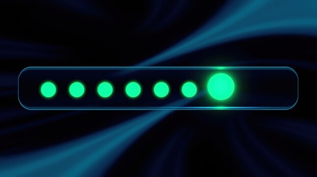 A progress bar glows with green lights, hinting at digital processes or system updates against a dark background.