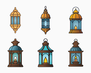 Colorful islamic lantern icon bundle set in flat isolated vector illustration pack for eid celebration