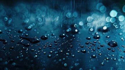 Large Water Droplets on Dark Blue Background Evoking Underwater or Night Sky