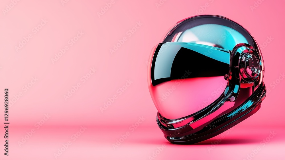 Aufkleber a mesmerizing helmet featuring a reflective surface that captures colors and light against a soft pi