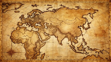 Obraz premium Vintage Asia Map: Highly Detailed Geographic Antique Style Illustration