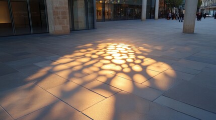 Fototapeta premium Sunlight patterns on paved city plaza