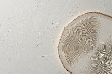 Faint tree-ring patterns forming concentric textures over a neutral background, evoking organic minimalism