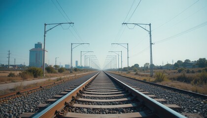 Obraz premium Journey along the train tracks urban landscape photo daytime perspective exploration