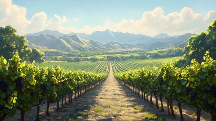 Fototapeta premium Vibrant Vineyard Ready for Harvest with Ripe Grapes – Generative AI