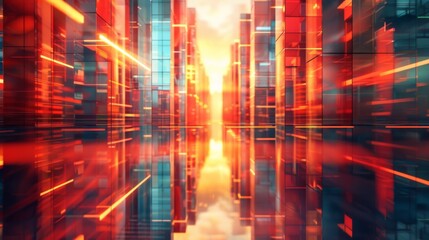 Fototapeta premium Futuristic cityscape with vibrant reflections.