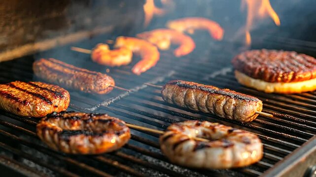 Backyard grill searing a mix of barbecue classics