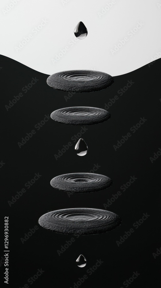 Poster rippling water droplets create stunning patterns black background abstract minimalist art top-down v