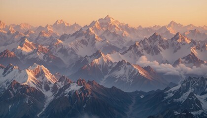 Obraz premium Breathtaking sunset over majestic mountain range in the himalayas aerial landscape photography nature's beauty
