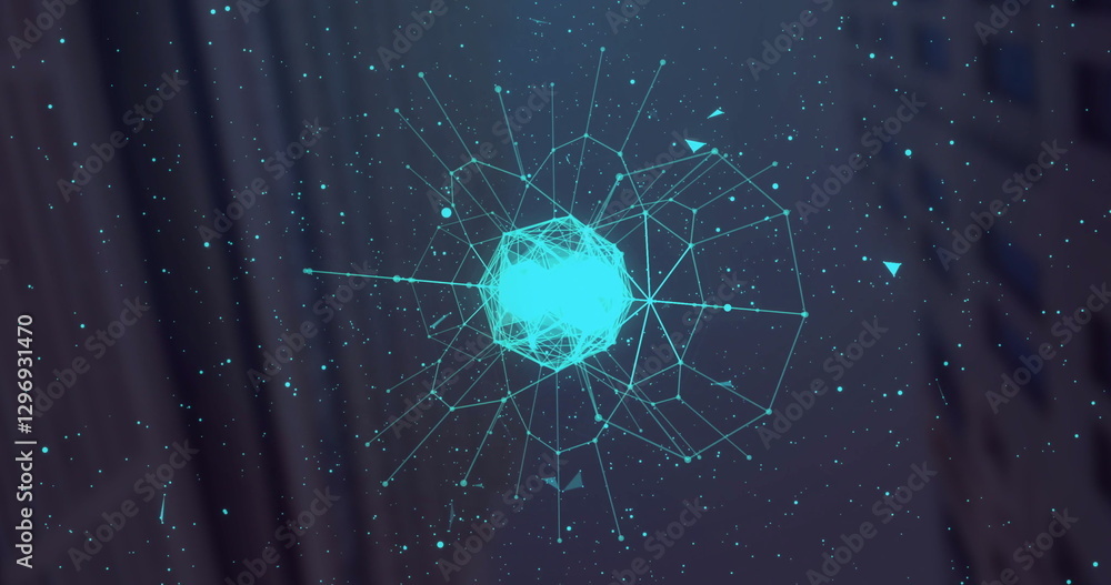 Poster geometric wireframe sphere and network connections image over starry background