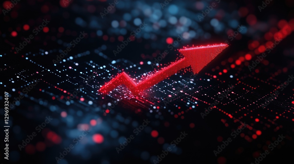 Aufkleber a dynamic red arrow breaking through an abstract data grid, symbolizing leadership and technology.