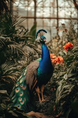 Fototapeta premium Peacock in Lush Green Forest