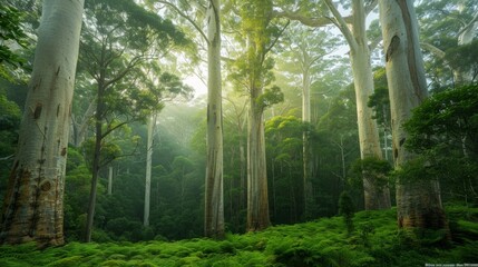 Fototapeta premium Majestic trees in a tranquil forest setting.