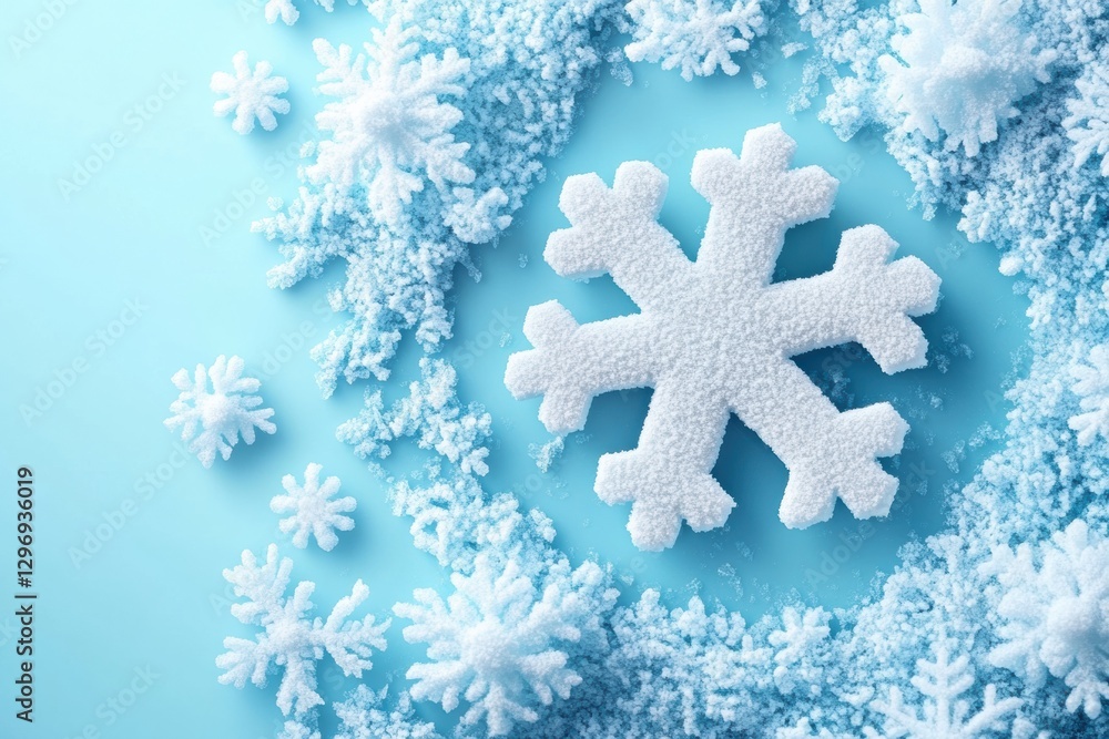 Poster beautiful snowflakes create a serene winter wonderland on a light blue background. generative ai