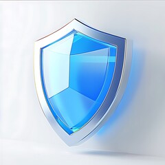 there is a blue shield on a white wall with a light
