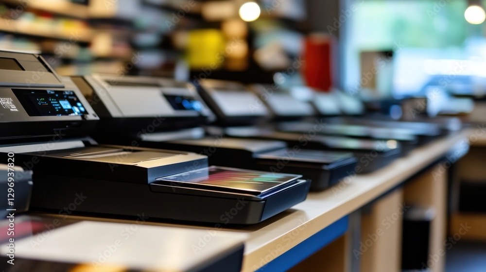 Poster modern print shop with multiple large format printers