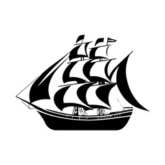 Ship Vector Illustration, Sailing Boat Logo, Nautical Emblem, Maritime Clipart, Vintage Ship Design, Ocean Travel Icon, Sea Voyage Art