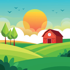 Naklejka premium Sunrise on the Farm