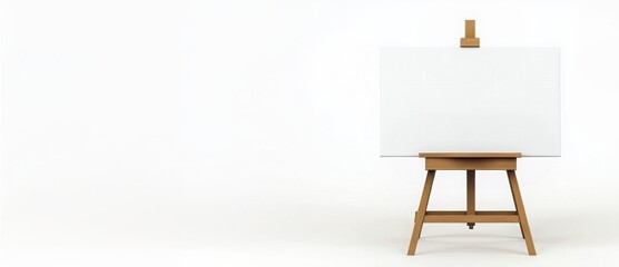 Blank easel stands against a minimalistic white background ready for artistic creation at any time of day