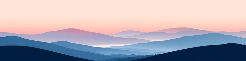 A serene mountain range at dawn, with a clear sky and text space