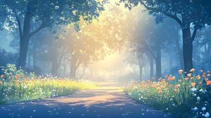 Obraz premium Sunshine Forest in the Morning Mist