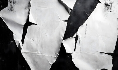 Old ripped torn blank black and white fly posters textures backgrounds grunge creased crumpled paper vintage collage placards empty space text