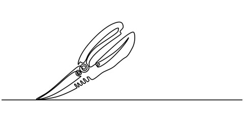 Gardening Hedge Trimmers Line Drawing with Editable Stroke and Color Elements, hedge clippers continuous one line drwing off white background, minimalist design concept pro style. vector illustration.