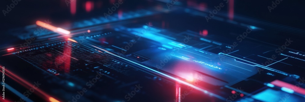 Poster Futuristic digital interface with glowing elements in a dark environment showcasing advanced technology design. Generative AI
