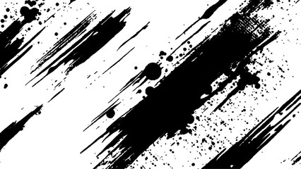 Abstract Grunge Splatter Line Pattern on white and transparent background. Dynamic black paint strokes on a white background, Abstract grunge texture of black paint. A layer for use in design.