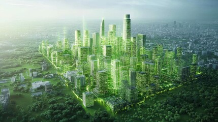 Smart city powered by AI and green energy, glowing visuals © ธนสิทธิ์ ปัญจมาตย์