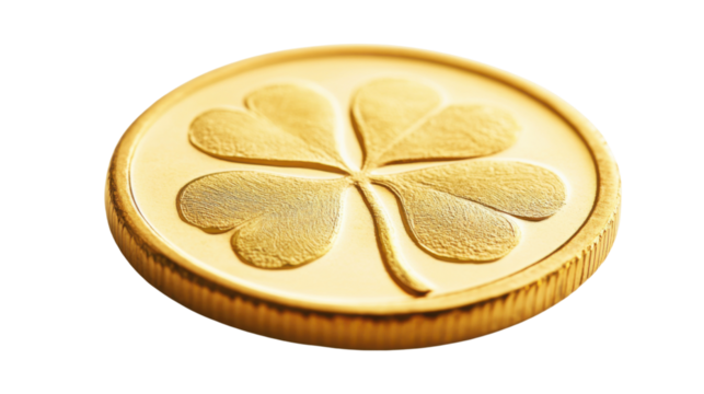 golden shamrock coin isolated on white background