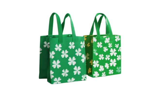 St patrick's day shopping bags with shamrock isolated on white background