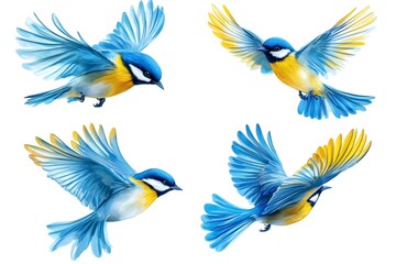 Obraz premium Collection set of flying blue and yellow birds.