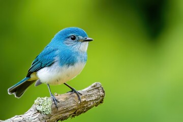Small Blue Bird Resting On A Tree Branch.