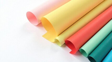 Colorful Rolled Paper Sheets Displaying a Vibrant Gradient for Artistic and Design Applications