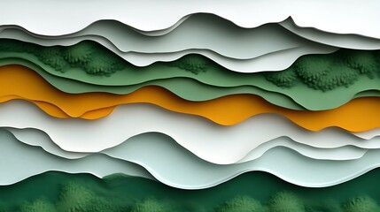 Obraz premium Elegant layered landscape paper art with flowing colorful hills