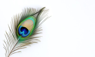 Obraz premium Single peacock feather: Detailed close-up on white background