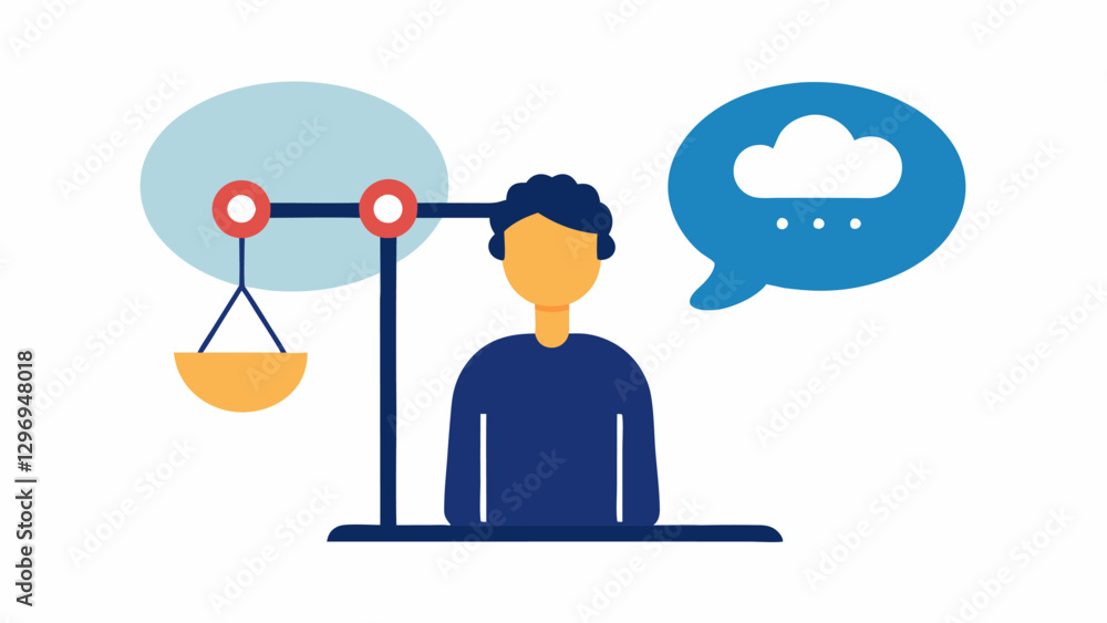 Aufkleber thought bubble with weighing scale a person with a thought bubble filled with various negative thoug