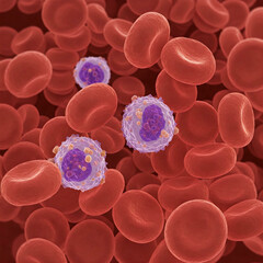 Red blood cells with accompanying white blood cells