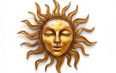 Rio Carnival Golden Sun Mask with Brazilian Festival Flair Isolated On White background.