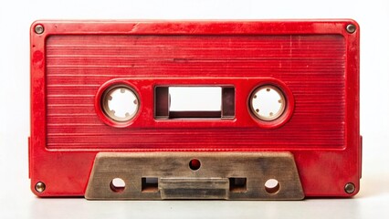 Obraz premium Vintage Red Cassette Tape Isolated on White Background - Retro Music Nostalgia