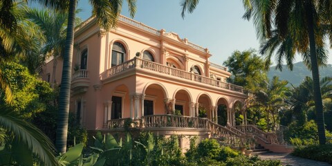 Naklejka premium Pink Building with Balconies